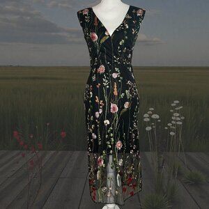 Promesa Black Womens Small Embroidered Floral Dress Boho Cottage Formal Romantic